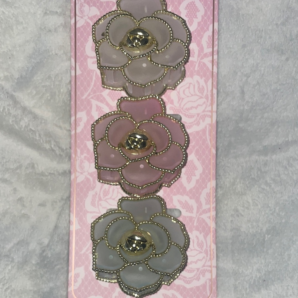 Elegant Gold and Pink Floral Hair Clips
